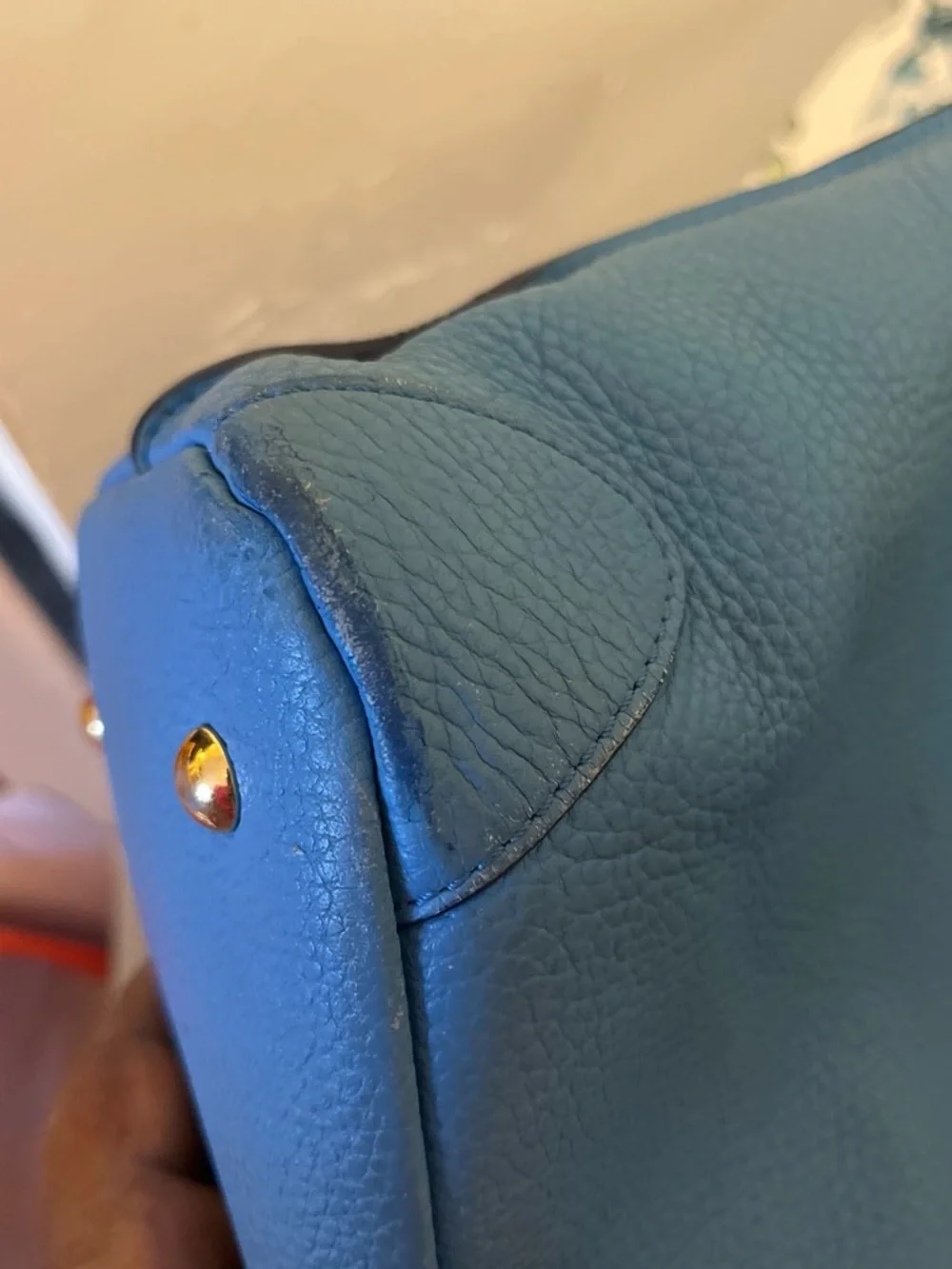 MCM Turquoise Blue Leather Top-Handle Satchel with Gold Hardware